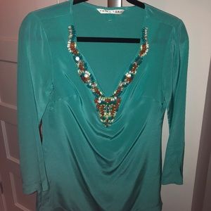 Trina Turk Turquoise Beaded Silk Tunic